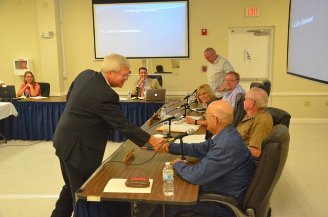 Martin Murphy at the end of his job interview with the Bunnell City Commission last Monday. The commission voted 3-2 to offer him the job this evening. (© FlaglerLive)