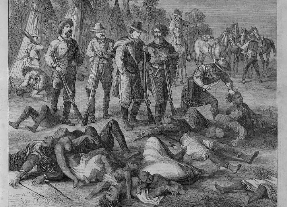 This 1868 illustration of a massacre by white Americans of Native Americans in Idaho would likely not make the cut of history classes under a new rule proposed by the Florida Department of Education. 