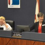 School Board member Cheryl Massaro left, rebuked Jill Woolbright over Woolbright's attack on the superintendent in an attempt to ban books. Massaro did so in a sharply worded statement issued Sunday night. (© FlaglerLive)