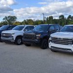 Pickup trucks for sale at a Michigan dealership. (John DeCicco, CC BY-ND)