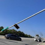 The mast arm fell across the westbound lanes of State Road 100 at North Flagler Avenue in Flagler Beach in mid-morning. (Flagler Beach Police)