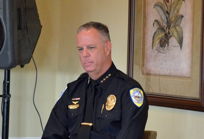 Flagler Beach Police Chief Matt Doughney was not happy with the direction of a proposed ordinance in Flagler Beach seeking to police 'aggressive panhandling.' (© FlaglerLive)