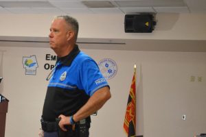 Flagler Beach Police Chief Matt Doughney at the county's Emergency Operations Center last fall. (© FlaglerLive)