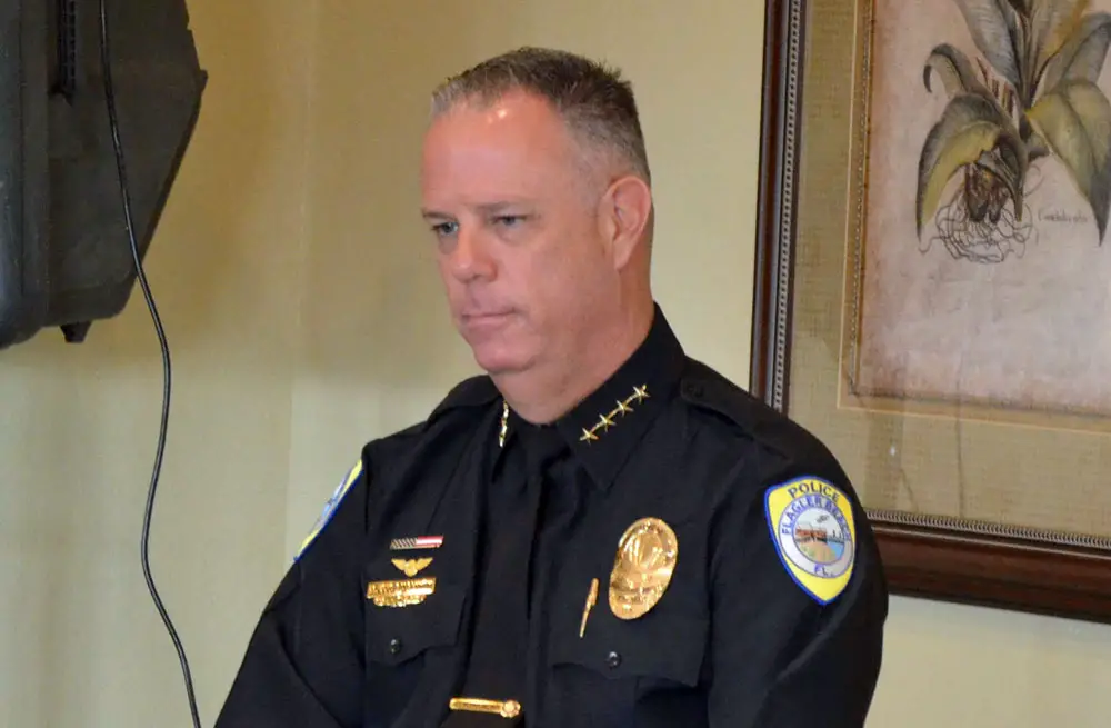 Flagler Beach Police Chief Matt Doughney, who's built a solid reputation as a centered, undramatic police chief and as the city's spokesperson since 2013, was appointed interim city manager today. He is leaving the door open to applying for the permanent job. (© FlaglerLive)