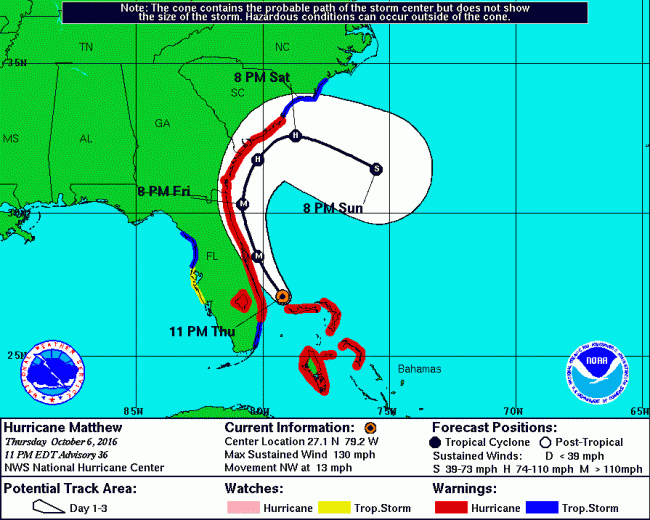 Matthew's 11 p.m. track Thursday nudged toward hope. click on the image for larger view. 