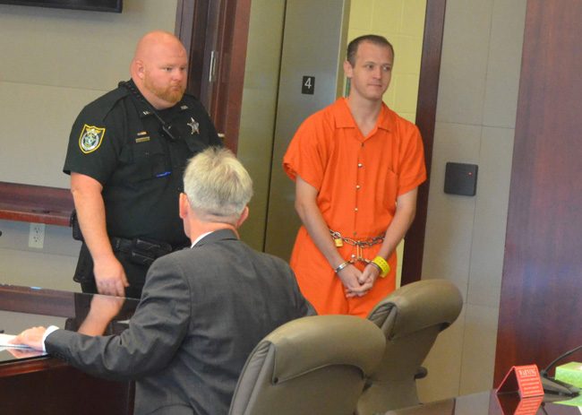 James McDevitt as he entered the courtroom today. (© FlaglerLive)