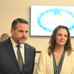 Jessica and Michael McGlothlin during a meet-and-greet at Palm Coast City Hall last week. (© FlaglerLive)