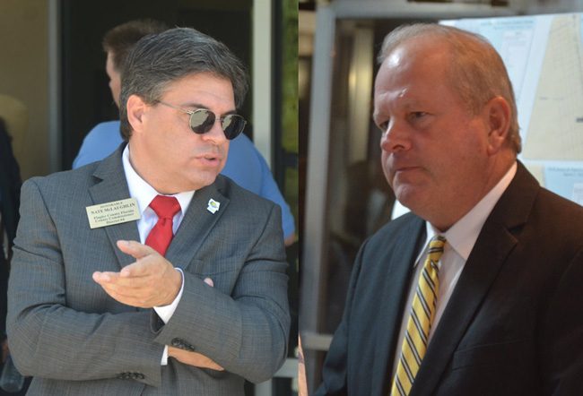 Flagler County Commission Chairman Nate McLaughlin, left, and Flagler Beach City Manager Larry Newsom. (© FlaglerLive)