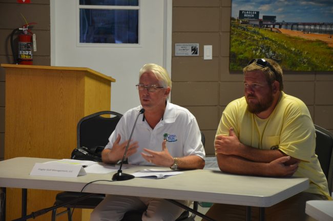 Flagler Golf Management President Terry McManus, left, took responsibility for a more lax accounting approach than city government was willing to put up with at the city-owned golf course leased to McManus's team. But there is still some lack of clarity  on certain issues. (c FlaglerLive)