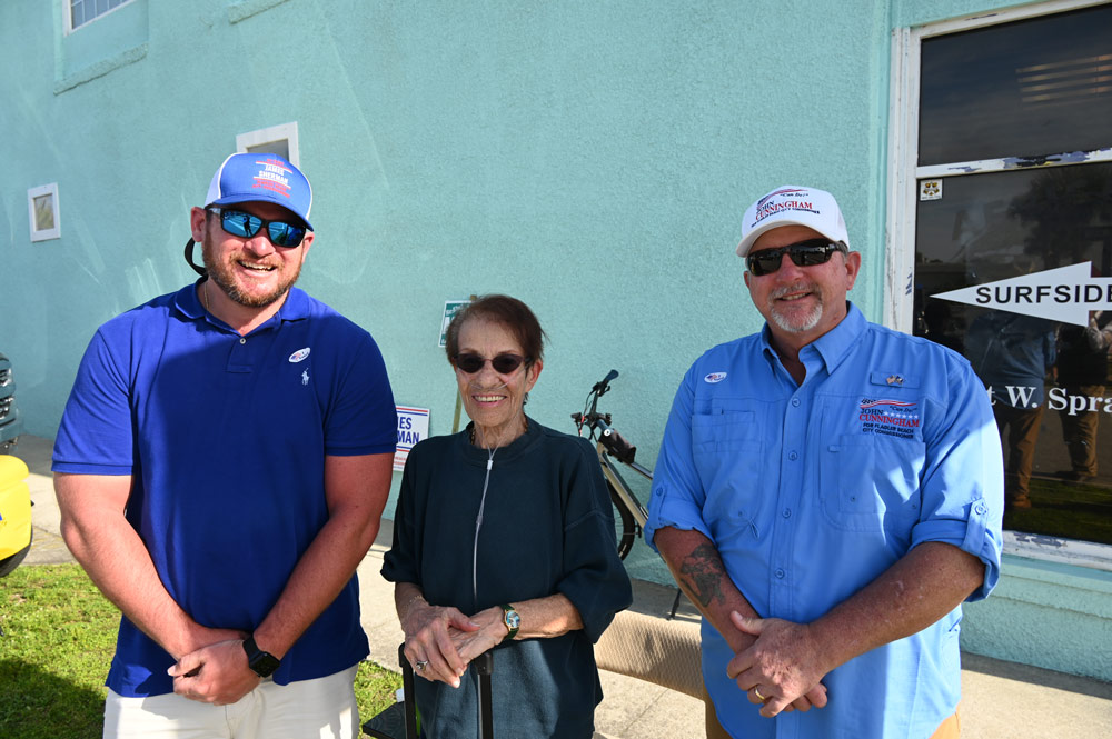 Changes in Flagler Beach: James Sherman, left, was sworn-in to his second term and appointed chair of the commission, Jane Mealy exited after 19 years, and John Cunningham was sworn-in for his first term. (© FlaglerLive)