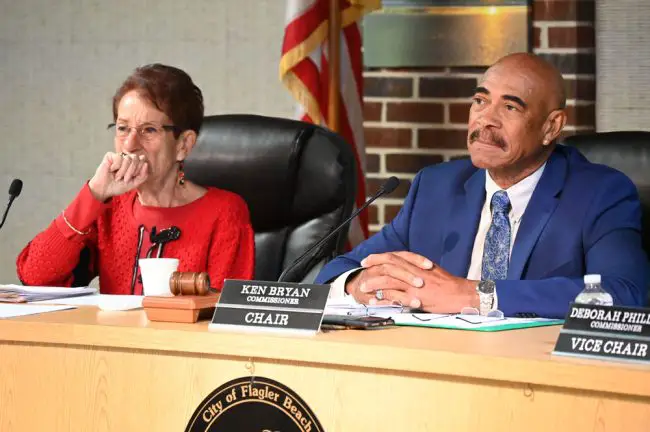 Commissioners Jane Mealy, left, and Ken Brian, just elected chair of the commission, were out of patience. (© FlaglerLive)