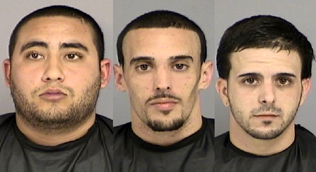 From left, Jordan Marrero, Michael Vieira and Christopher Medeiros, all booked into flagler county jail. (FCSO)