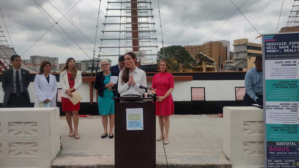 Angela Dumala speaking at a press conference in Tampa on March 27, 2024. (Photo by Mitch Perry/Florida Phoenix)