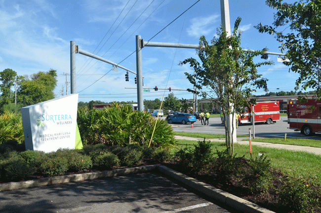 The crash took place near Surterra, one of Palm Coast's new medical marijuana businesses. (© FlaglerLive)
