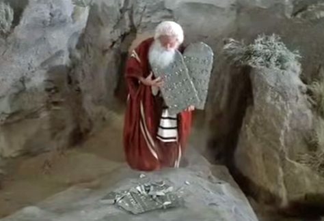 A distraught Moses, played by Mel Brooks, after breaking five of the 15 Commandments he's about to impart to his people from God, in "History of the World Part 1" (1981).