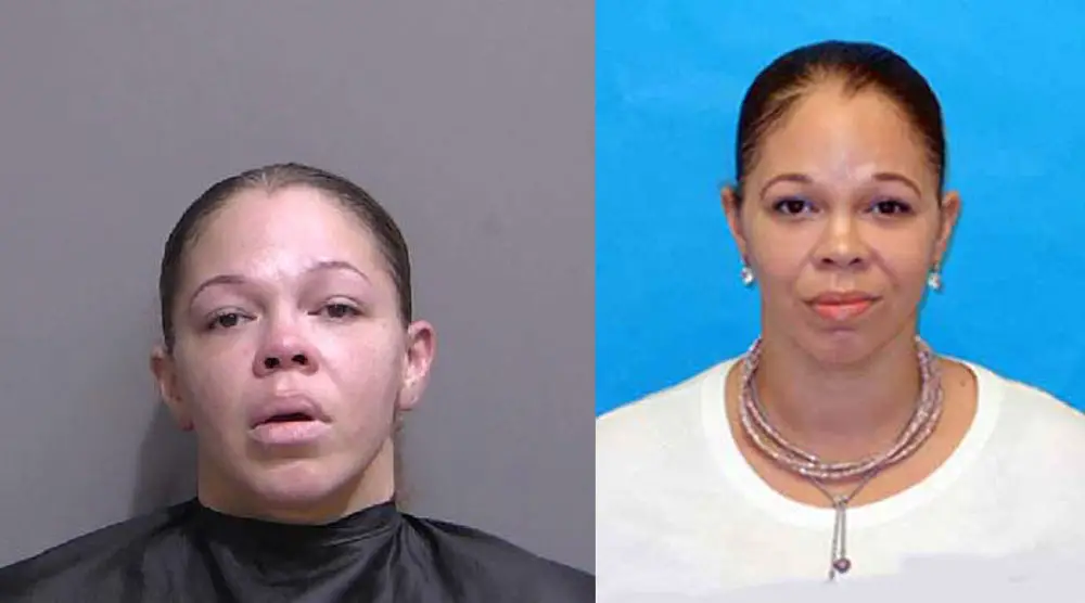 Melanie Botts in her latest booking photo at the Flagler County jail, left, and in a Department of Corrections booking photo. 