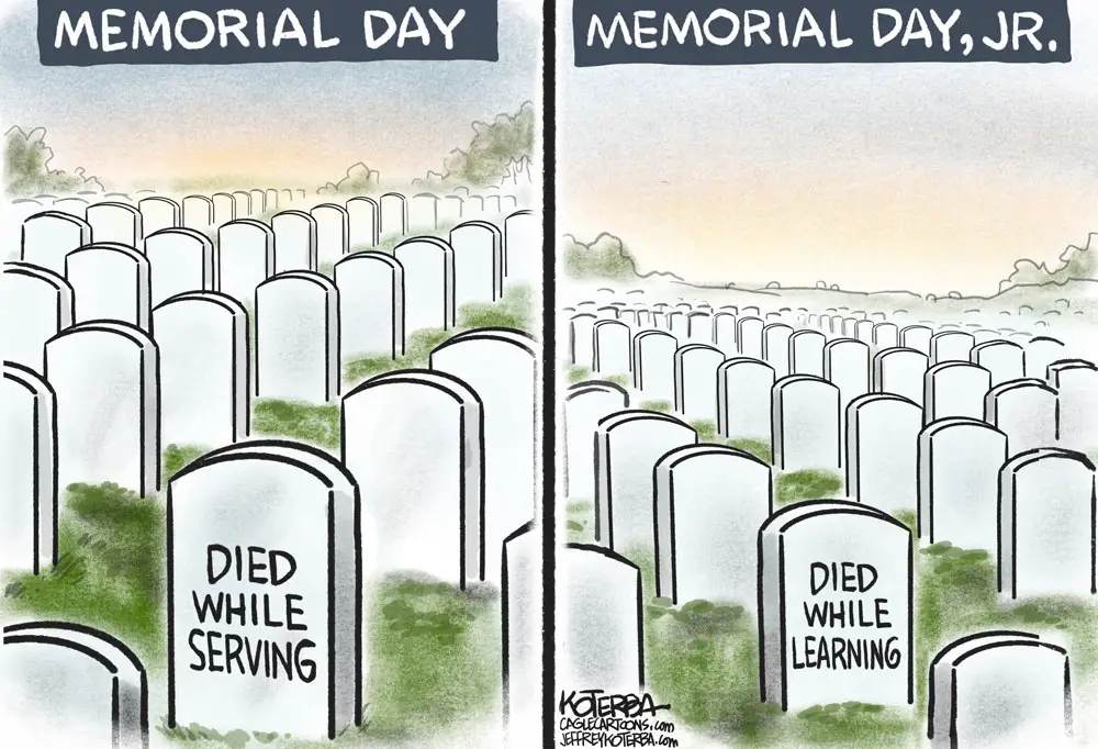 Another Shooting and Memorial Day by Jeff Koterba, patreon.com/jeffreykoterba