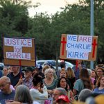 Throngs filled the plaza and parking lot of the Flagler County Courthouse Wednesday evening for a vigil in memory of Charlie Kirk. (© Eryn Harris)