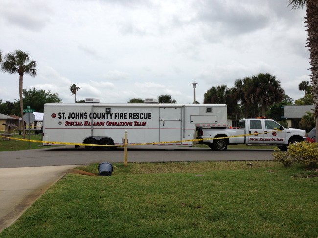 The St. Johns hazmat unit at the scene. Click on the image for larger view. (© FlaglerLive/contributed)