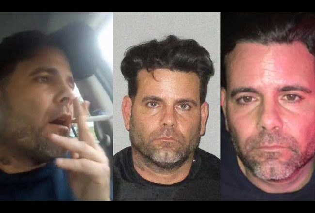 Michael Eugene Moore during his stand-off with Flagler County Sheriff's deputies, left, then immediately after his arrest, right, and in his Flagler County jail mugshot at his booking late Saturday.