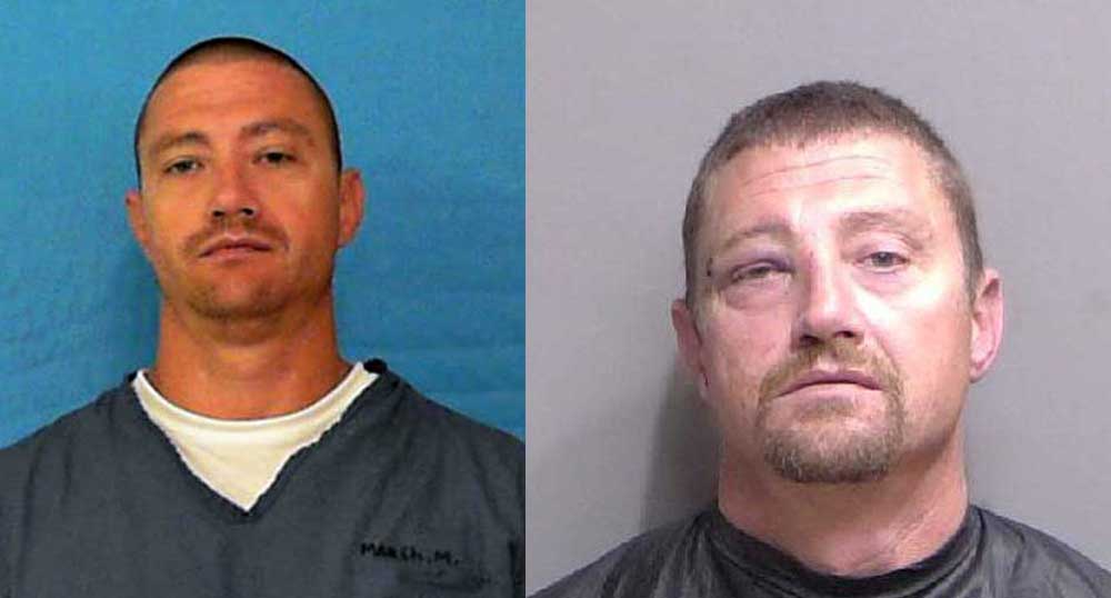 Michael Marsh in a state prison photo, left, and in his most recent booking photo at the Flagler County jail. He has been a frequent inmate there, and at the Volusia Branch Jail. He faces current charges in Volusia County as well. 