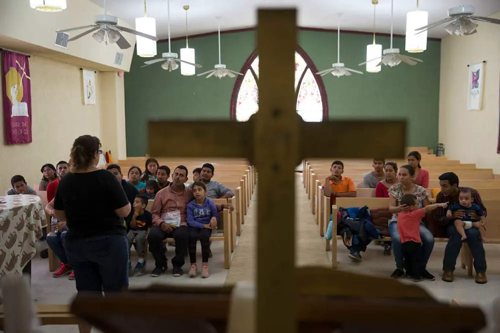 Migrants are welcomed to a Methodist church in New Mexico after being released by U.S. Immigration and Customs Enforcement in 2019. 