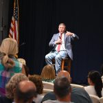 Mike Norris was relaxed and relatively self-controlled if unfocused at his two-hour mayoral town hall Monday evening at the VFW hall in Palm Coast. (© FlaglerLive)
