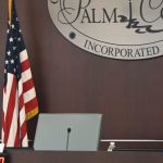 Palm Coast Mayor Mike Norris's chair was empty for the duration of the City Council's eight-hour workshop Tuesday. The meeting went very well. (© FlaglerLive)