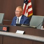 Mayor Mike Norris at Tuesday evening's meeting. (© FlaglerLive)