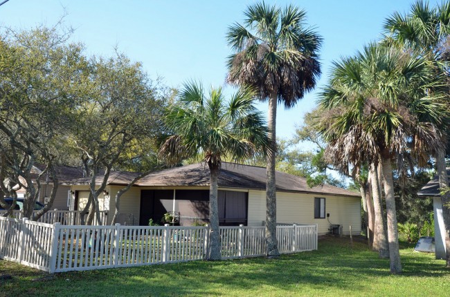 The scene of the crime: the Miller home, the fence, and Mulhall's property, where he was shot on March 12, 2012. The lay-out of the two properties and the location of Miller's fence were under examination during Miller's trial today. Click on the image for larger view. (© FlaglerLive) 