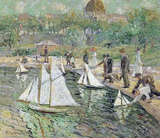The newly formed Palm Coast Yacht Club meets at the pond at Central Park in Town Center today at 2 p.m. See details below. Above, 1907 Ernest Lawson (1873-1939) American artist - - Model Sailboat Pond Central Park