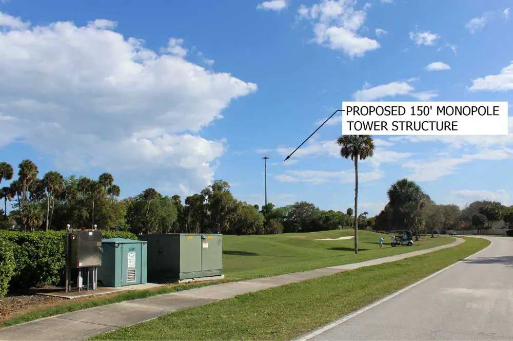 What the 150-foot cell tower would look like, as seen from Club House Drive. (Diamond Communications)