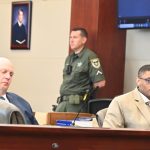 Stephen Monroe, right, and his attorney, Terence Lenanmon, as jury selection was set to begin. (© FlaglerLive)