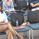 Interim Superintendent LShakia Moore diring the school board's discussion about her future as a permanent superintendent this afternoon during a workshop. (© FlaglerLive via Flagler Schools TV)