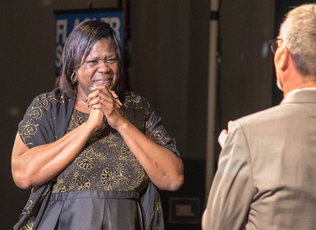 Eugenia Moore as she was named the Flagler County school district's Employee of the Year Thursday evening. (Flagler Schools)