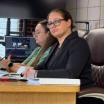 Former Flagler Beach Fire Department Lt. Morgan Rainey testifying last Friday in Stephen Cox's appeal of his firing as fire chief. (© FlaglerLive)