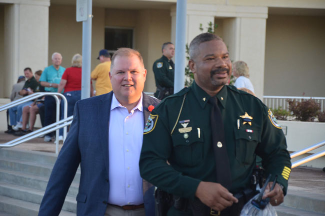 Palm Coast City Manager Matt Morton, left, and Cmdr. David Williams, the sheriff's Palm Coast liaison. (© FlaglerLive)