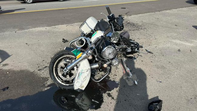 Deputy Benjamin Stamps's motorcycle after the crash. (FCSO)