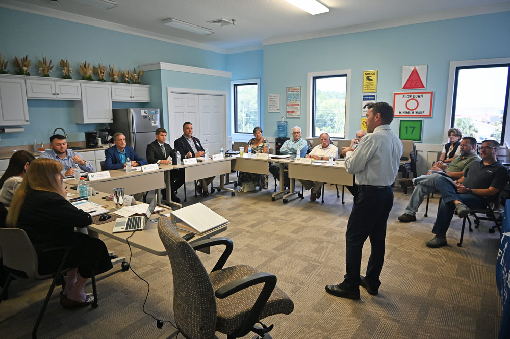 Deputy County Attorney Sean Moylan schools the new Indusrial Authority members on the Sunshine law, open records and ethics rules. (© FlaglerLive)