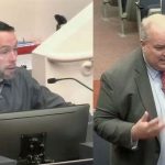 Assistant County Attorney Sean Moylan and Adam Mengel, the county's planning director, issued a memo to the Flagler County Commission that may forge the way out of a seeming impasse on school board impact fees. (© FlaglerLive via Flagler County TV)