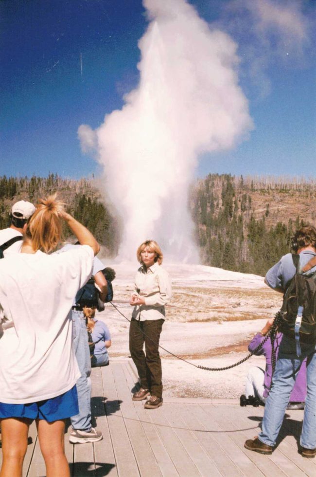 Nathalie Vincent does Old Faithful. (© FlaglerLive)