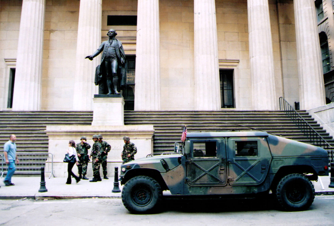 Even the National Guard had little to do in Lower Manhattan in the days following the 9/11 attacks. (© FlaglerLive)