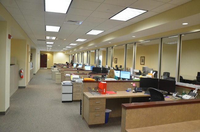 Negotiations broke down over four of those 'windows' above: the sheriff was seeking the space occupied by for cubicles he said were not used by clerk's staff. The clerk said he could not give up the space. (© FlaglerLive)