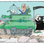 Netanyahu and his friends pass through Gaza, by Nikola Listes, Croatia, politicalcartoons.com