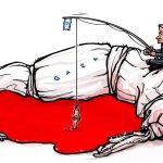 Netanyahu Fish Bloodbath Gaza War Coffin Ceasefire by Emad Hajjaj, Alaraby Aljadeed newspaper , London