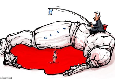 Netanyahu Fish Bloodbath Gaza War Coffin Ceasefire by Emad Hajjaj, Alaraby Aljadeed newspaper , London