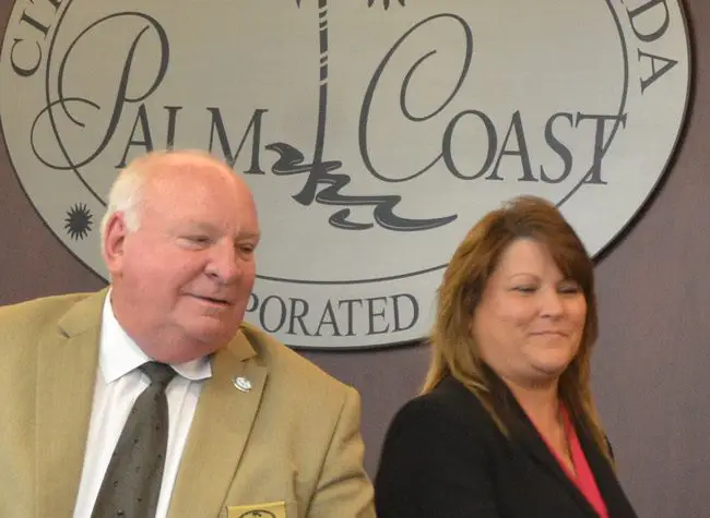 Look who's running again: Jon Netts, left, and Heidi Shipley, who served two years on the Palm Coast council. They will be opponents in the coming city election. (© FlaglerLive)