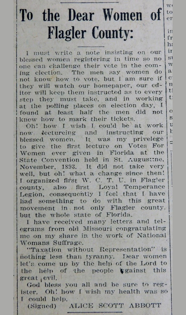 women's suffrage flagler county