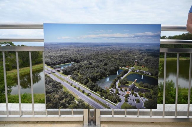 The next steps: a rendering, blending actual photography with concepts, of what the Eco Discovery Center will look like near the bridge. (© FlaglerLive)