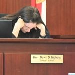 It was that kind of day: Circuit Judge Dawn Nichols asked to read defendant Kristopher Henriqson's opening statement, a single-spaced, 2-page opus, after it triggered repeated objections and caused the jury to be recessed. (© FlaglerLive)